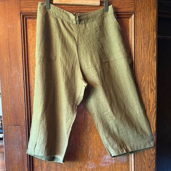 Flax Pants - FLAX olive Green Linen wide leg flood Pants